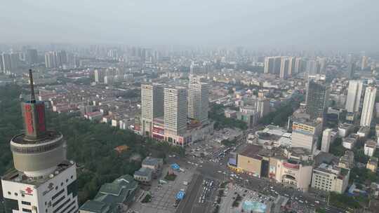 航拍山东济宁大景城市天际线