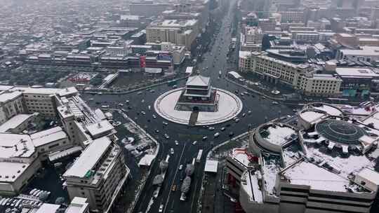 西安钟楼雪景视频素材模板下载