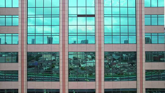 航拍上海中环广场建筑外立面玻璃窗户