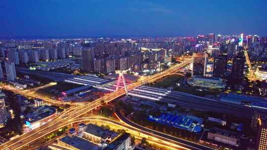 成都高新区天府立交桥天府大道成都南站夜景