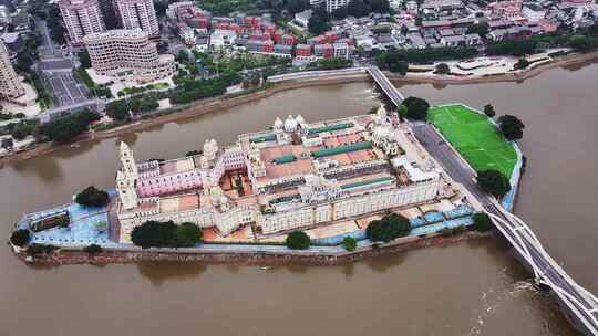 福州中洲岛闽江鸟瞰景观