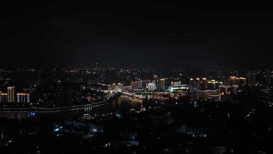 福州夜景航拍闽江之心中洲岛夜晚城市风光