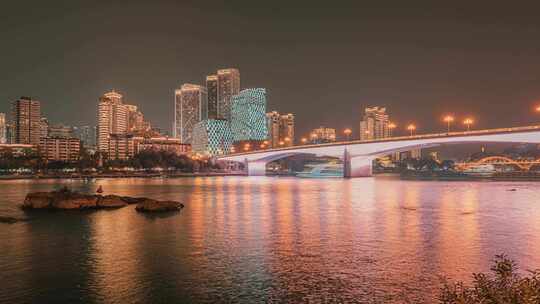 柳州柳江大桥与游船夜景延时