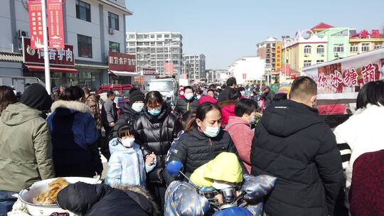 济南周边农村大集，乡村热闹集市场面