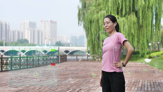 亚洲中国女性女士带耳机运动
