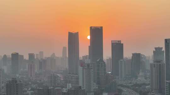 航拍上海日落  城市风光