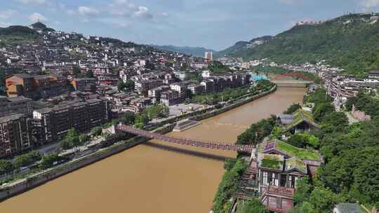 贵州遵义茅台酒镇赤水河城市建筑航拍风光