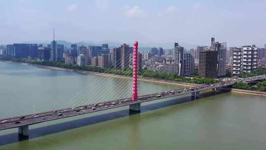 杭州钱塘江西兴大桥4K航拍