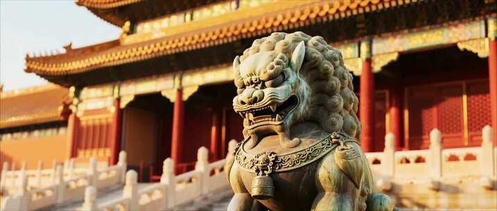 故宫前的石狮子景观