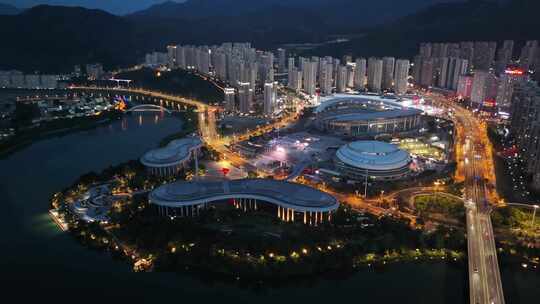 合集福建三明体育中心场馆夜景航拍