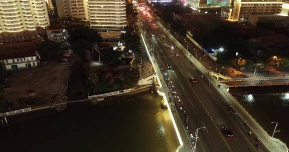 航拍海南城市夜景