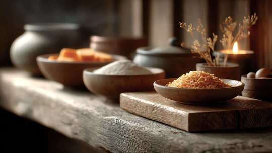 乡村厨房静物食材摆放温暖治愈