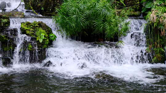 园林景观假山瀑布流水视频素材模板下载