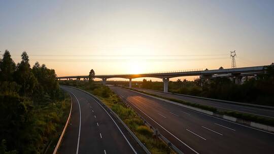 高速公路日落延时