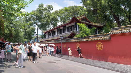 成都文殊院文殊坊寺庙红墙祈福拍照白昼延时