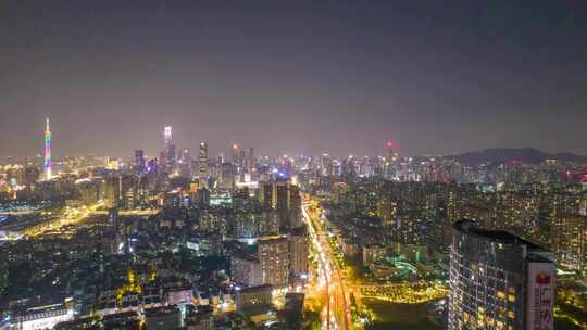 广州城市夜景交通夜景航拍延时4K