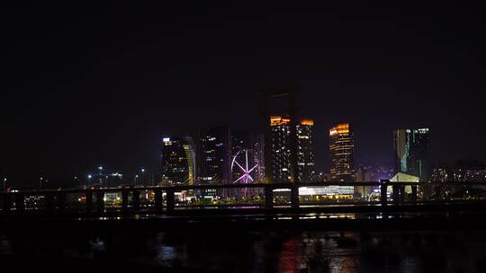 泉州东海泰禾夜景城市夜景江滨晋江大桥夜景视频素材模板下载