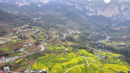 湖北恩施5A景区大峡谷绝壁花海航拍