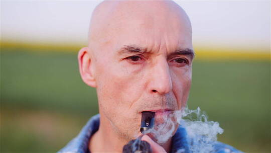 秃头农民吸他的烟斗视频素材模板下载