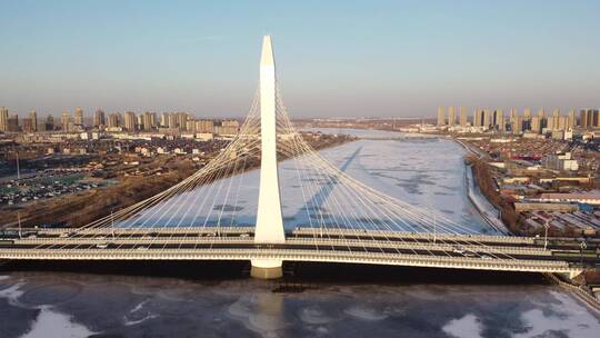 天津宁河芦台光明桥雪景视频素材模板下载