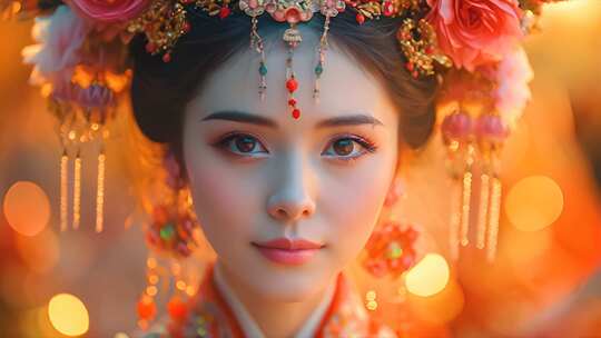 节日庆典唯美民族服装女孩 女性喜庆服饰