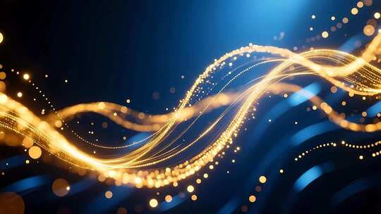 金色粒子光线流动舞台背景素材科技质感4K