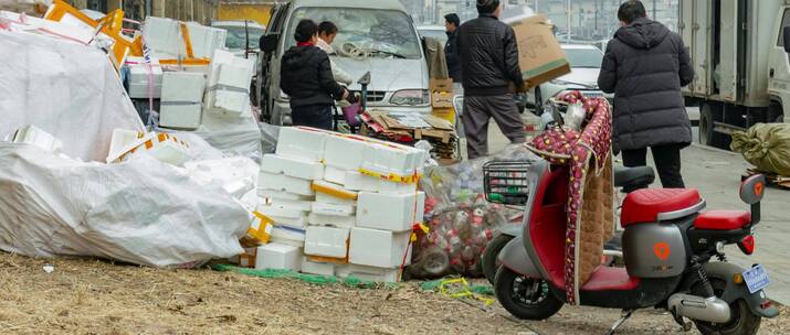 废品收购路边枯树塑料袋