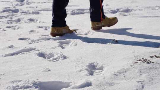 一个人冬天走在寒冷的雪地