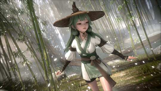 竹林中古风少女形象俏皮轻舞素材
