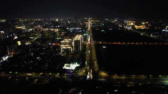 河南商丘城市大景夜景灯光航拍