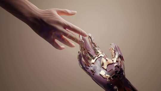 机器人和人类建立联系手指触碰视频素材模板下载