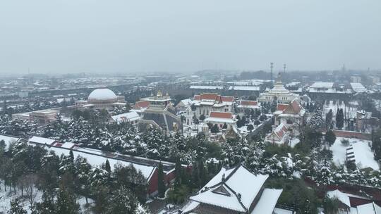 洛阳白马寺齐云塔寺院航拍雪景冬季