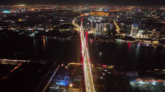 杨浦大桥夜景环绕航拍