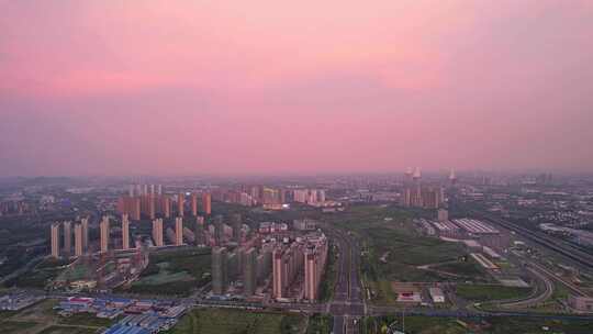 江苏常州城市风景黄昏天空晚霞航拍