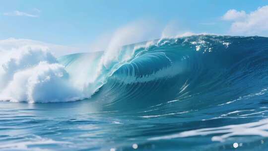 大海蓝色波涛汹涌的海浪画面