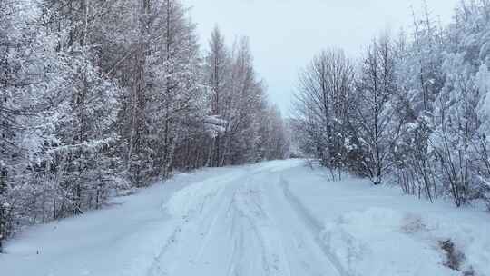 大兴安岭寒冬岭上大雪后林间道路