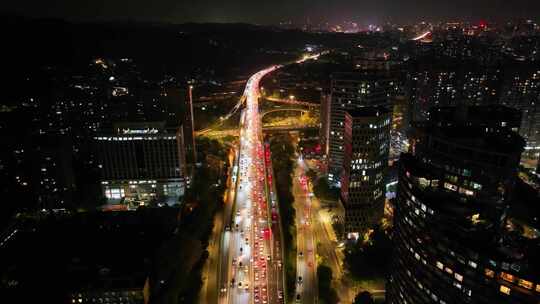 杭州钱塘江复兴立交桥夜晚夜景航拍复兴大桥