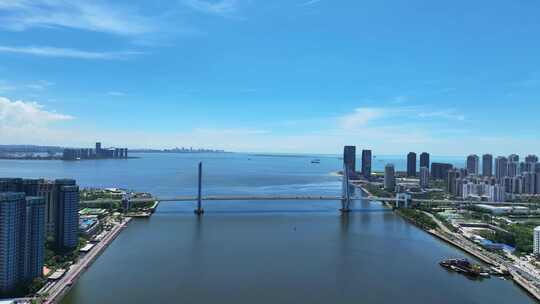 中国海南省海口市世纪大桥 夏日里蓝天白云视频素材模板下载