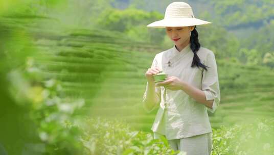 汉服古装采茶姑娘美女采茶美女茶农