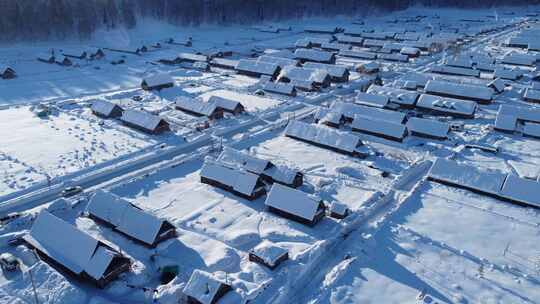 【4k30帧】新疆阿勒泰冬季禾木村雪景无人机