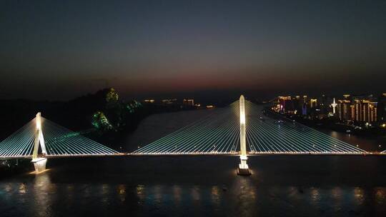 航拍湖北宜昌夷陵大桥夜景