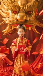 竖版新年新春拜年 金龙送祝福 红包封面