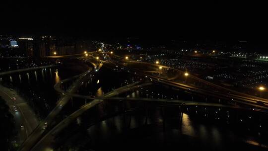 航拍福州城市高架桥夜景交通视频素材模板下载