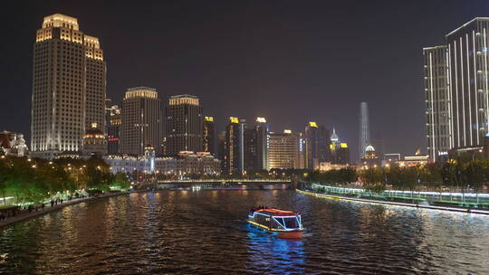 4K 海河江边两岸夜景