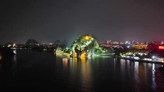 航拍广西桂林象山景区夜景