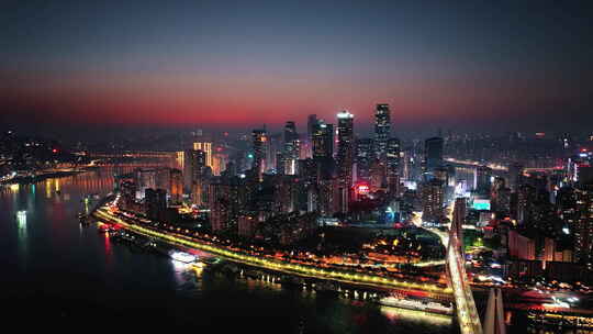 重庆东水门长江大桥黄昏夜景航拍