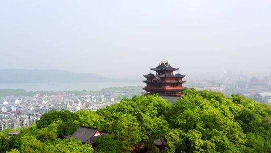 杭州西湖十景吴山天风城隍阁楼航拍