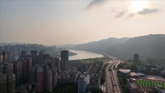 城市全景鸟瞰高楼宜宾建设蜀南大道