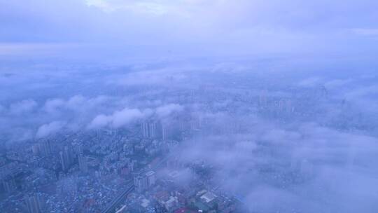 广州城市建筑群与云海云雾缭绕唯美风光航拍