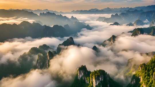 云海缭绕的壮美群山风景